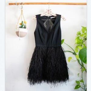 Alice + Olivia Kiara Feather Cocktail Dress 0